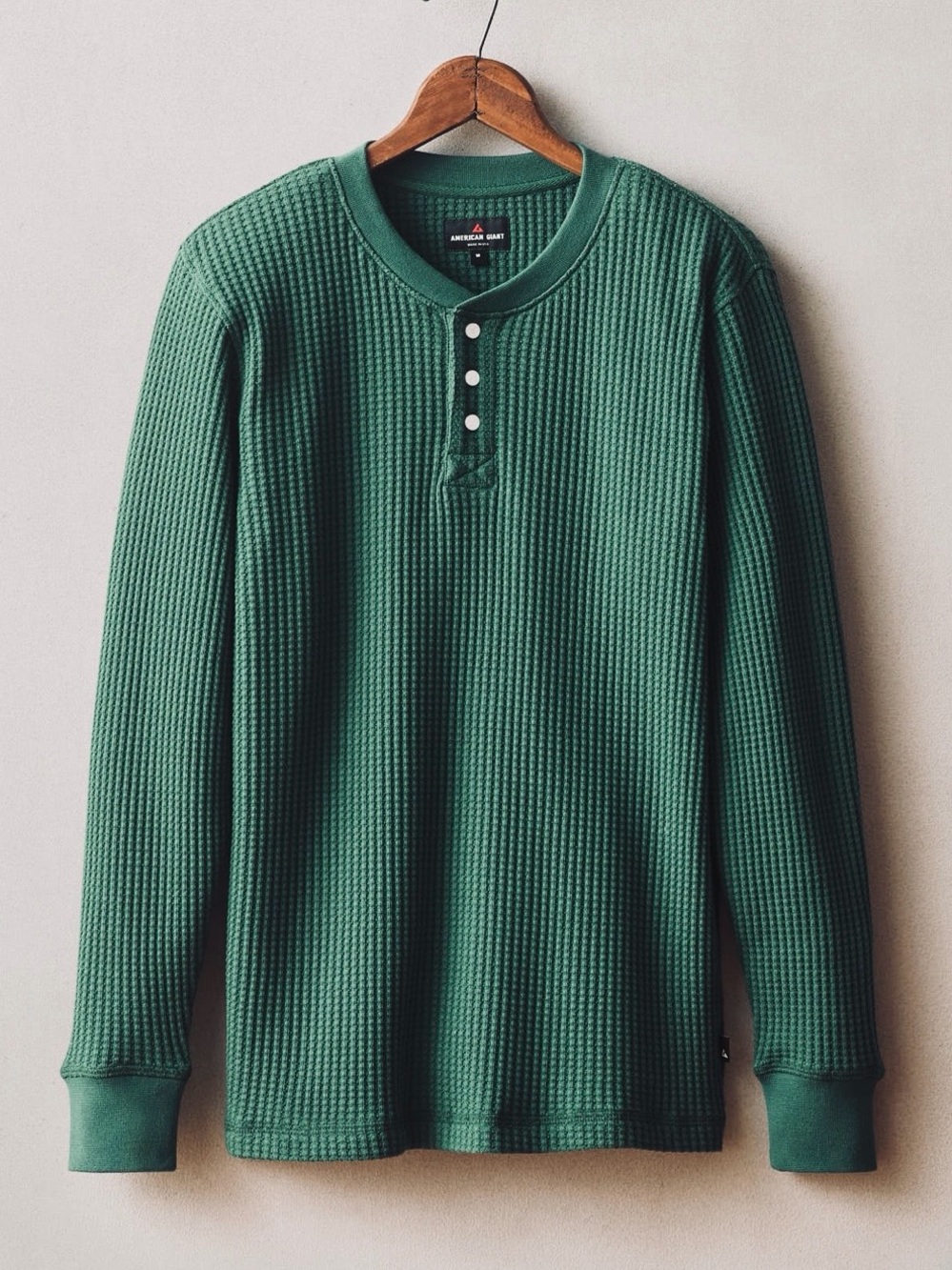 NWOT American Giant Hunter Green Waffle Long Sleeve Henley Medium